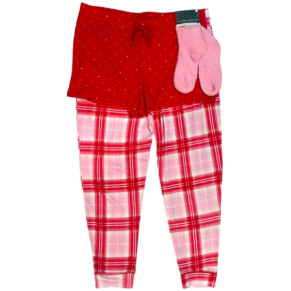 NWT Laura Ashley 3 Piece Pajama Set Pants Shorts Socks - Picture 1 of 6